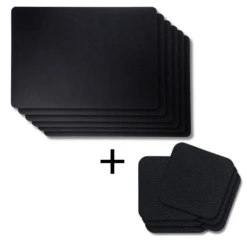 Jay Hill 6 Placemats + 6 Onderzetters - Vegan Leer - Zwart