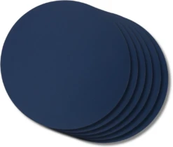 Jay Hill Placemats - Vegan Leer - Grijs / Blauw - Dubbelzijdig - ø 38 Cm - 6 Stuks